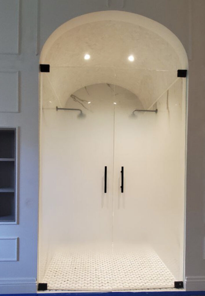 Frosted gradient film installed on shower glass