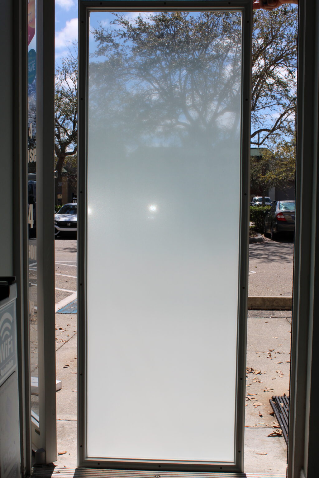 Frosted gradient privacy glass film with smooth, uniform finish for clean and minimal style.